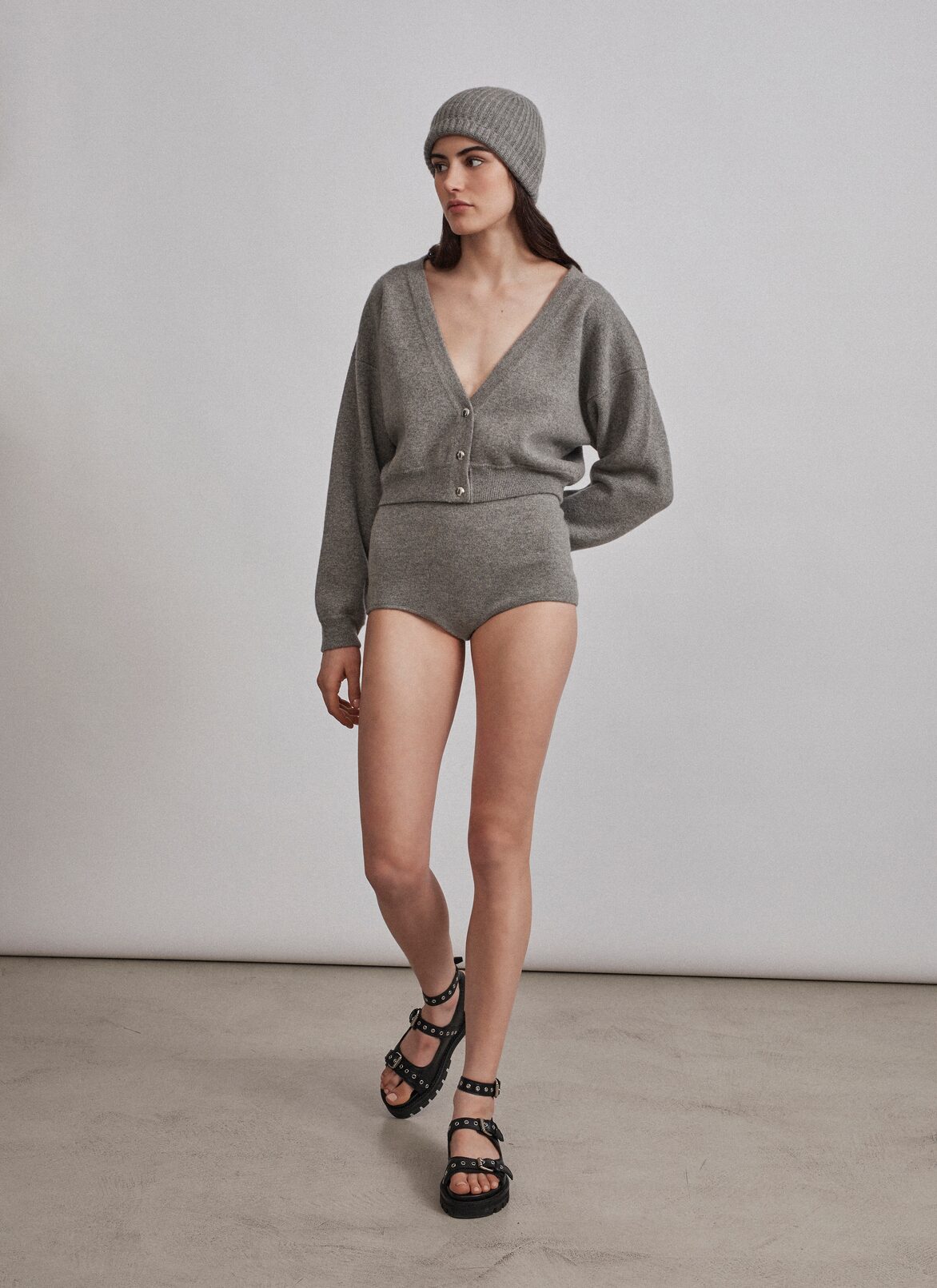 Cropped cashmere cardigan ALAÏA GRAY CROPPED CASHMERE CARDIGAN